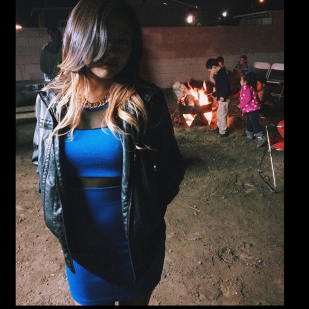 Blue dress with mesh material